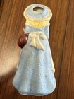 Vintage Sewing Holder Figural Flower Girl Pin Cushion Thread Scissor Blue Dress