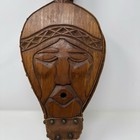 Antique Folk Art Fireplace Bellows Hand Carved Wood Indian fox  Beaver Leather