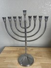 Large Jewish Menorah 9 Branch Silver Tone Candelabra 14    X 11    Solid  Heavy
