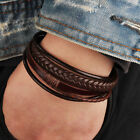 Men Jewelry Black Braided Leather Bracelet Multi-layer Stainless Steel Clasp