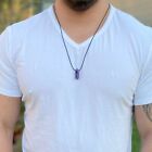 Amethyst Point Pendant Necklace Mens Women Chakra Healing Jewelry Vegan Gift 
