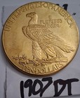 1907 Gold Plated Coin  10 Dollar Us Reproduction Bu Indian Head  f  Eagle  r 