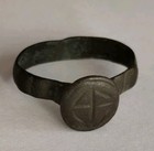 Wearable Ancient Byzantine Bronze Ring Depicting A Cross  1300-1400 Ad