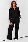 Women Soft 2pc Matching Lounge Set Sweatsuit Fall Winter Travel Set Black Large