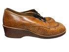 Nos Vtg 70s 7 5 Platform Shoes Boho Laced Toe Wedge Heels Smartys  Caramel Brown