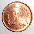 1966 Uganda 5 Cents Coin Elephant Tusks Animal African Wildlife