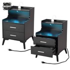 Led Nightstand 2-drawer Set Of 2 Night Stand Storage Shelf Bedside End Cabinet