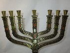 Vtg  Brass 7-branch Menorah Jerusalem Judaica Candle Holder