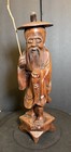 Unique Vintage Asian Hand Carved Boxwood Wood Asian Fisherman Figurine 12  Tall