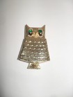 Vintage Avon Owl Glace Solid Perfume Holder Gold Tone Green Rhinestone Eyes