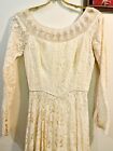 Vtg 50 s Off White Lace tulle Pearls New Look Circle Skirt Wedding Dress  xxs xs