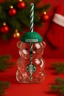 Cute Bear Glass Cup 20oz     Christmas Edition Tumbler With Green  Straw