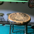 Vintage Industrial Metal Stool Mid-century Modern 1950s Wood Top Chair Seat