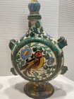 Pair Of Hand-painted Italian Pedestal Pottery Flasks  zulimo Aretini 