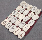 Set Of 25 White Norse Rune Stones With Bag Viking Rough Hewn Ceramic Runes