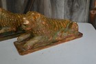 Antique Carved Lions On Wood Base 