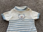 Vintage 1960s Doe Spun Romper Jumpsuit Baby Infant 3 Month Blue White Striped