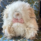 Vintage 80s Dakin Fuzzy Puppy Plush Fun Farm Pink Bone Bow Tie Clean Adorable
