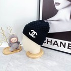 Chanel Black White Knit Beanie Hat With Logo   Unisex  One Size Fits All
