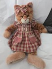 Vintage Russ Berrie   Co  17    Kittra The Cat Checkered Dress Bow Plush Stuffed