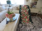 Romantic Pink Roses On Dark Hunter Green Nubby Barkcloth 1940s Drapes Drapery