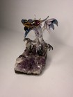 Hand Blown Glass Dragon On Amethyst Chunk Figurine 5 1 2    Tall