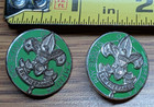 Pair Scoutmaster Collar Brass Pins 1960 s Vintage Dual Clutch Back Green Enamel