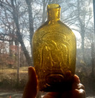 1840s Stoddard Gii-88 Double Eagle Flask Double Dot Oval Open Pontil Olive Amber