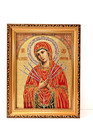 Handmade Christian Embroidered Icon Of Virgin Mary With 7 Sword In A Frame 