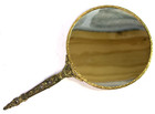 Vtg Handheld Vanity Mirror Ornate French Gold Tone Metal Double Sided Beveled