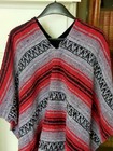 Mexican Traditional Poncho - Red   Gray 
