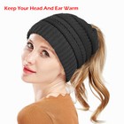 1 2pc Ponytail Beanie Tail Soft Stretch Cable Knit Messy High Bun Hat Women Warm