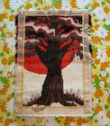 Vintage 70s Boho Sunset Tree Latch Hook Rug Wall Art Hanging Finished 36x25
