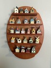 Vtg Lenox Miniature Birdhouse Thimbles   Wooden Display Shelf Complete 24 Pc Set