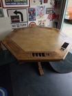Romweber   style Viking Oak 7   sided Poker Table     Solid Oak  Gold Leather Center 