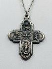 Sterling Silver 18    Necklace   Catholic Jesus Christ Four Way Cross Medal Vtg