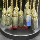 1pcs Natural Labradorite Perfume Bottle Quartz Crystal Double Point Pendant Gem