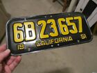 A   Near Mint High Quality 1951  California License Plate