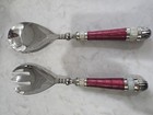 Julia Knight Raspberry   Mother Of Pearl Stainless Salad Utensils