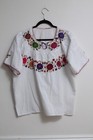 Vintage Handmade Mexican Blouse Hand Embroider White Blouse Ethnic hippy Med lg