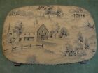 Cute Antique Mahogany Rocking Foot Stool Tapestry Country Farm Scene Original