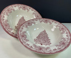 Staffordshire Engraving Rim Soup Bowls Yuletide Red Set Of 2