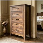 5 Drawer Dresser Tall Vertical Storage Chest Vintage Yellow Wood Bedroom Cabinet