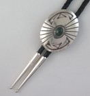 Sterling On Sterling Silver Overlay With Malachite Southwestern Bolo Tie