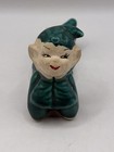 Vintage Gilder Pixie Elf Figurine Green Hands Under Chin Ceramic Pottery
