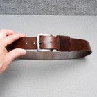 Mens Brown Leather Work Belt Silver Buckle 1 5 Ins Wide Size 32 33 Heavy Duty