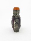Chinese Five Blessings Amber Glass Snuff Flask W Silver Bat   Moths Motif 3 75 