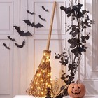 Seenelling 60  Halloween Decor Rattan Witch Broom With Led Light  Wood Color