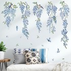 Decalmile Hanging Flower Vine Wall Decal Blue Wisteria Floral Vines Wall Stic   