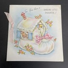 Antique 1920s Birth Of Baby Girl Newborn Greeting Card Shoe House Bassinet